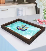 BK Gift Çapa Tasarımlı Doğal Ahşap Tepsi-2