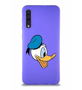 Samsung Galaxy A50 Soft Premier Kapak Donald Duck-F Tasarımlı Silikon Kılıf - Mor (Şeffaf)