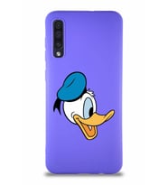 Samsung Galaxy A50 Soft Premier Kapak Donald Duck-F Tasarımlı Silikon Kılıf - Mor (Şeffaf)