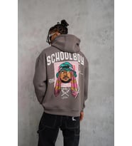 Erkek 3 İplik Pamuklu Kapüşonlu Baskılı Cepli Oversize Sweatshirt Hoodie - Gri