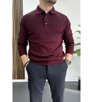 Erkek Düğmeli Polo Yaka Kazak Bordo Edw231