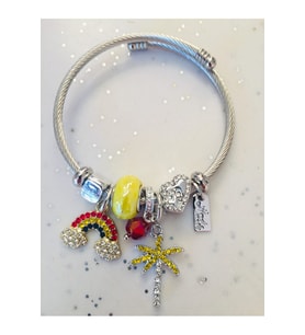 Pandora Model Bileklik Gökkuşağı Ve Palmiye Charmlı Gümüş Renk Bileklik Sarı