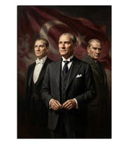 Türk Bayraklı Takım Elbiseli Atatürk Dekoratif Kanvas - Mdf Ahşap Tablo