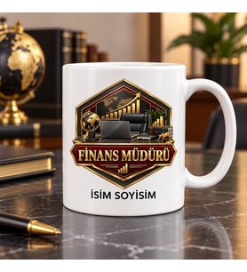 Finans Müdürü Kupa Bardak Yükselen Grafik ve Dünya Küresi Tasarımı