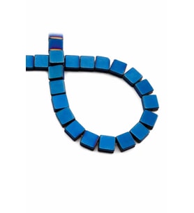 Hematit Doğal Taş Parlak Mavi Yassı Kare Kesim 8x8mm Dizi [AA]