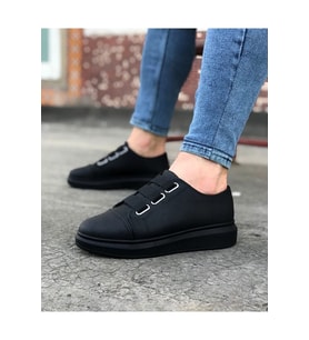 JY026 Astor Erkek Günlük Lastikli Cilt Spor Sneaker Ayakkabı CST - Siyah