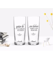 BK Gift Kişiye Özel Renkli Baskılı Yeter Ki Tasarımlı İkili Rakı Bardağı Seti-1 (Beyaz)