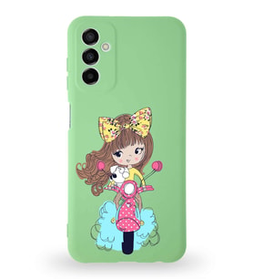 Samsung Galaxy M13 Uyumlu Lansman Kılıf. Altı Kapalı İçi Kadife  Vespagirl Tasarımlı Silikon Kapak (Şeffaf)