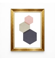 Tablore Gold Çerçeveli Modern Geometrik Altıgen Pastel Tonlar Salon Tablosu