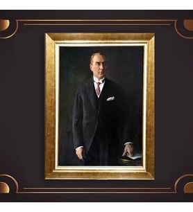 Altın Varaklı Çerçeveli Paspartulu Atatürk Tablo z4880 (Gold)