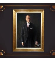 Altın Varaklı Çerçeveli Paspartulu Atatürk Tablo z4880 (Gold)