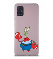 Samsung Galaxy A51 Soft Premier Kapak Bay Yengeç Tasarımlı Silikon Kılıf - Pudra (Şeffaf)
