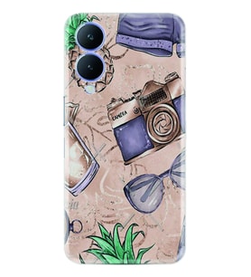 Vivo Y17S Kılıf Resimli Desenli Baskılı Silikon Ananas Camera Glass 1357