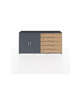 Arges Konsol 4 Raflı 5 Çekmeceli 2 Kapaklı 176x30x99 Antrasit-Antrasit/Çam