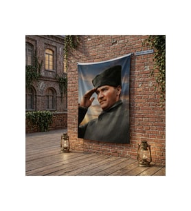 Selam Veren Ulu Önder Gazi Mustafa Kemal Atatürk poster Bayrak Raşel Kumaş 100x150 cm ATA63
