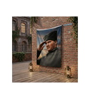 Selam Veren Ulu Önder Gazi Mustafa Kemal Atatürk poster Bayrak Raşel Kumaş 100x150 cm ATA63