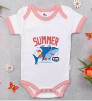 BK Kids Summer Time Tasarımlı Pembe Bebek Body Zıbın-1