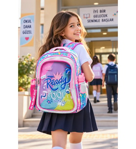 Okul Sırt Çantası Party Pembe 3 Bölmeli Ortopedik Matara Cepli 42x30x15 cm