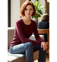 Kadın Fitted Vücuda Oturan Esnek Örme Bluz Havuz Yaka Standart Kol Çıtçıt Detaylı Kışlık Casual