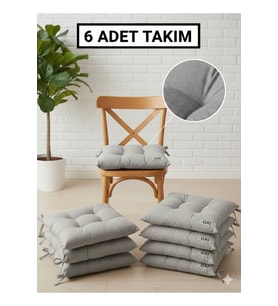 6 Adet Bağcıklı Sandalye Minderi 40x40