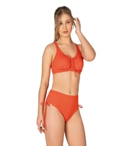 Endeep Kadın Büyük Beden Balenli Destekli Bağlama Detaylı Turuncu Bikini Takımı