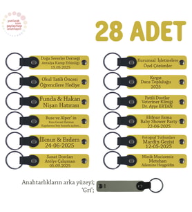 Sarı & Gri, Almanca Öğretmeninden Karne Hatırası 28’li Set, Üzerine İsim Yazılabilir Deri Anahtarlık