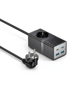 65W GaN Hızlı Şarj İstasyonu – 2x Type-C, 2x USB-A, 1 AC Priz – Aynı Anda 5 Cihaz Şarj – Akıllı Çip Korumalı Çoklu Şarj Adaptörü