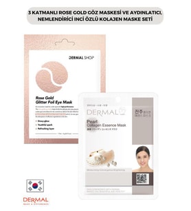 3 Katmanlı Rose Gold Göz Maskesi ve Aydınlatıcı, Nemlendirici Inci Özlü Kolajen Maske Seti