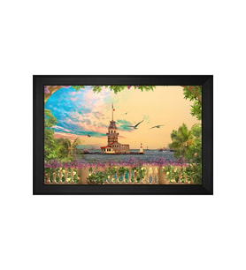 Kız Kulesi Motifli Kanvas Tablo 80 x 110 cm Siyah Çerçeve
