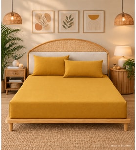 More Home Çift Kişilik Lastikli Çarşaf Seti + Yastık Kılıfı Koyu Sarı