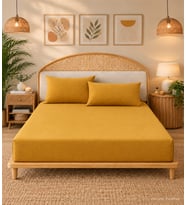 More Home Çift Kişilik Lastikli Çarşaf Seti + Yastık Kılıfı Koyu Sarı