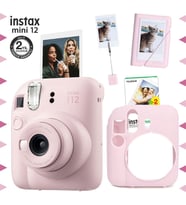 Instax mini 12 Pembe Fotoğraf Makinesi-20'li Film-Kıskaçlı Stand-Mini Albüm ve Silikon Kılıf Seti