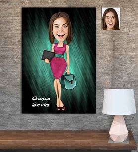 Kişiye Özel Karikatür Baskılı Ahşap Tablo Öğretmen Kadın-8 30x40