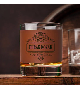 Kişiye Özel Hediye Taba Deri Kaplama Viski Bardağı