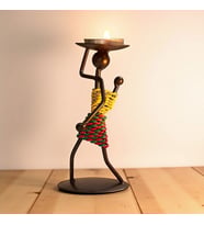 Retro Afrika Temalı Demir Mumluk / Şamdan Tutucu - Masaüstü Dekor (Yükseklik 13 cm) (Siyah)