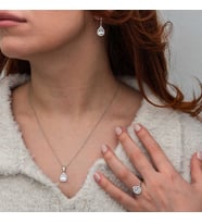 Gümüş Beyaz Zirkon Taşlı Damla Kadın Set  SL10715