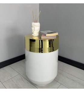 Dekoratif Gold Darbuka Parlak Beyaz Sehpa 60cm