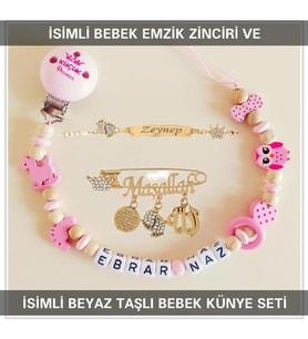Sahi Aksesuar İsimli Bebek Emzik Zinciri ve İsimli Bebek Künye Seti BEZYI658