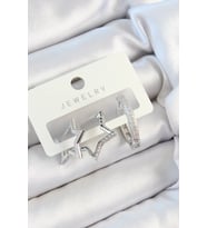 Pirinç Zirkon Taşlı Yıldız Ve Halka Model Gümüş Renk 3'lü Çift Kadın Küpe Set - TJ-BKP10808