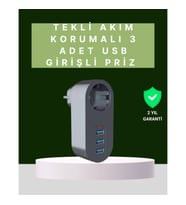 Mey İthalat® Termal Akım Korumalı 3 USB'li Güvenli Priz – Akıllı Akım Dengeleme