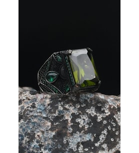 925 Ayar Gümüş Erkek Yüzüğü Peridot Taşlı 901479