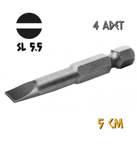 Kupa Tyson Vidalama Ucu Bits Uç - SL5.5 Düz - 5 cm. - 4 Adet (Gri)