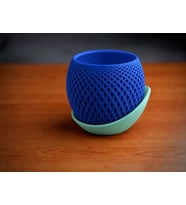 3D Baskı Küre Saksı - Kafes Dokulu İki Parçalı Dekoratif Saksı - Mavi-Mint