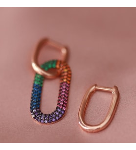 Apm Monaco Modeli Renkli Zirkon Taşlı Rose Gold Kaplama Gümüş Küpe