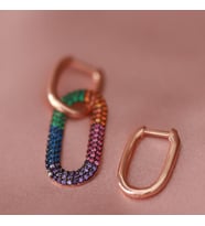 Apm Monaco Modeli Renkli Zirkon Taşlı Rose Gold Kaplama Gümüş Küpe