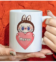 BK Gift Kişiye Özel İsimli Sevimli Canavar Tasarımlı Beyaz Kupa Bardak-1, Arkadaşa Hediye, Sevgiliye Hediye, Doğum Günü Hediyesi