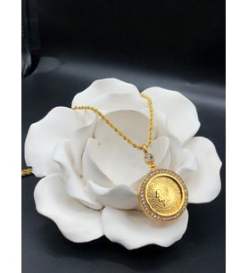 22 ayar altın kaplama kadın gold zirkon taşlı halat zincirli çeyrekli kolye modeli