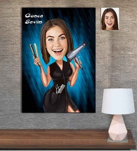Kişiye Özel Karikatür Baskılı Ahşap Tablo Kuaför Kadın-2 30x40