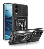 Samsung Galaxy S25 Edge Uyumlu Kılıf Magnetik Standlı Kamera Korumalı Zore Sürgülü Vega Kapak (Siyah)