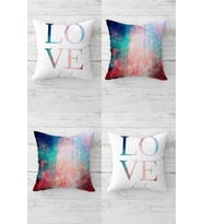 Love Yazılı Batik Desenli Gizli Fermuarlı Kırlent Kılıfı Koltuk Yastık Kılıfı Takım(4ADET) (Mavi)